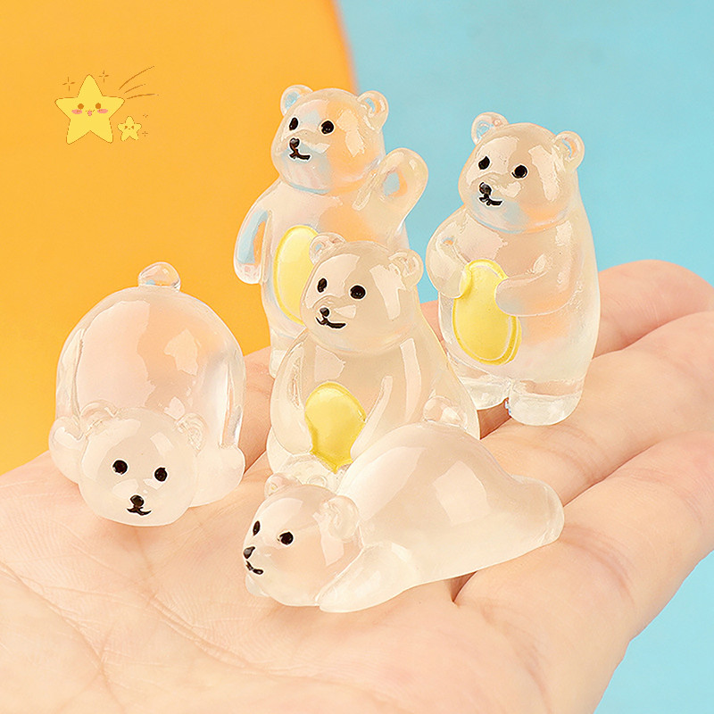 [JBTH] 1 PC Luminous Polar Bear Miniatures Glow In The Dark Mini Polar Bear Figurines DIY Dollhouse Pots Micro Landscapes [JB]