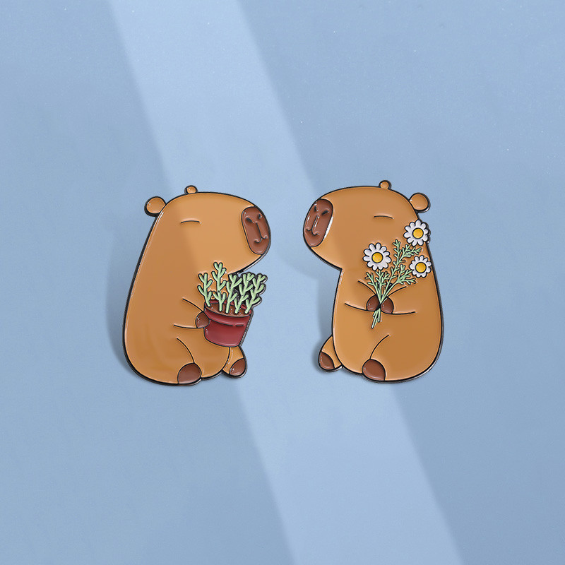 น่ารัก Capybara เข็มกลัดการ์ตูนตลก Cappy Pins สัตว์เข็มกลัดโลหะ Pin ป้ายเครื่องประดับของขวัญสําหรับเด็ก