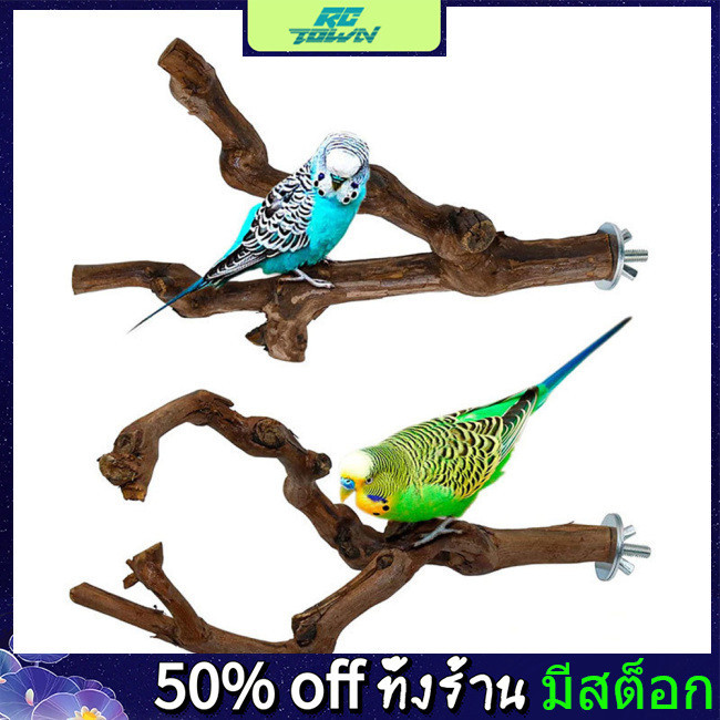 Rctown Pet Parrot Bird Standing Stick, Parakeet Climbing Standing Branches Toy พร้อมน็อตโลหะและเครื่องซักผ้า 2 ตัว, เคี้ยวได้