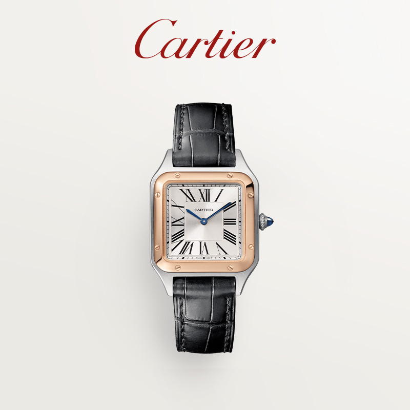 Cartier Cartier Santos-Dumont นาฬิกาข้อมือ Rose Gold นาฬิกาสายหนังจระเข้