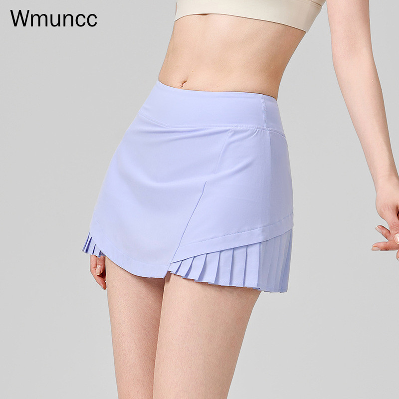 Wmuncc ใหม่สบายๆจีบกีฬากางเกงขาสั้นผู้หญิงแห้งเร็วเทนนิสกระโปรงออกกําลังกายกระโปรง