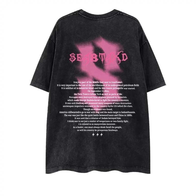 （จัดส่งตลอด 24 ชั่วโมง）HY เสื้อยืดฟอก oversize ผ้าฝ้าย100% โอเวอร์ไซซ์ สีดําเข้ม เรโทร เสื้อฟอกวินเทจ เสื้อยืดฟอก#T1706