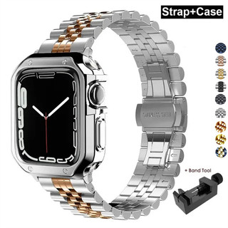 สายโลหะ + TPU Protector สําหรับ Smart Watch Ultra Band 9 8 6 4 3 SE Ultra 2 49 มม.สแตนเลสสตีล iWatch 42 44 45 มม.41 40 38 มม.อุปกรณ์เสริม