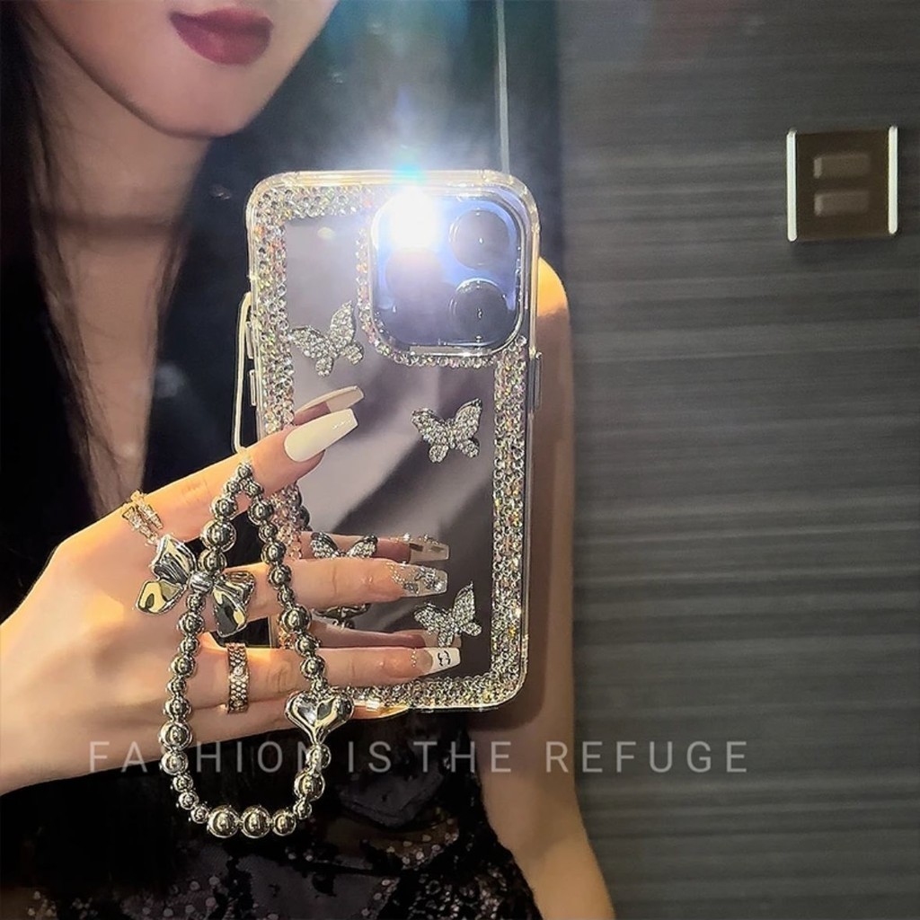 คุณภาพระดับพรีเมียม หรูหราใหม่ FashionHD บุคลิกภาพพร้อมเพชรเชือกเส้นเล็กกระจกเคสโทรศัพท์หญิงสําหรับ Iphone 16 Pro Max 15 14 13 11 12 Pro Max ป้องกันกันกระแทก