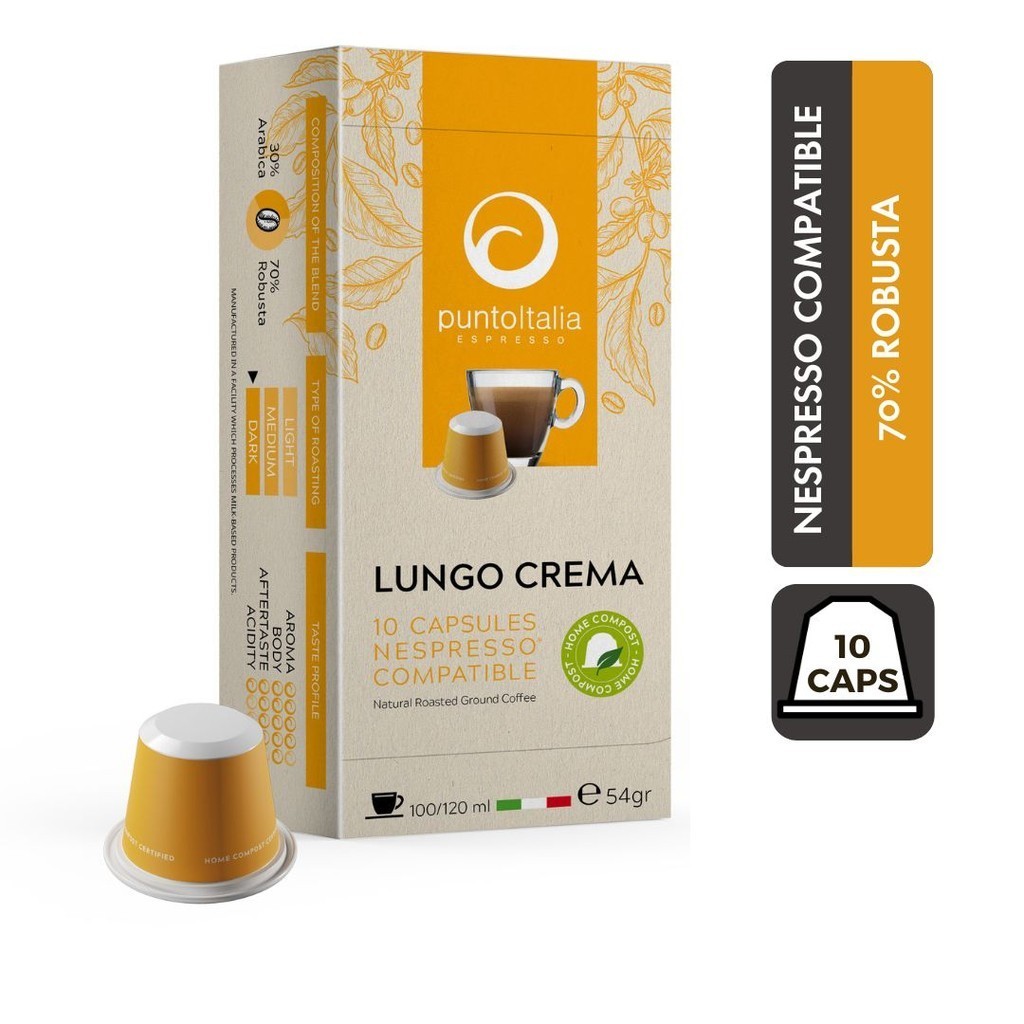 Punto Italia Espresso กาแฟแคปซูล LUNGO CREMA สำหรับเครื่อง Nespresso® (10 แคปซูล)