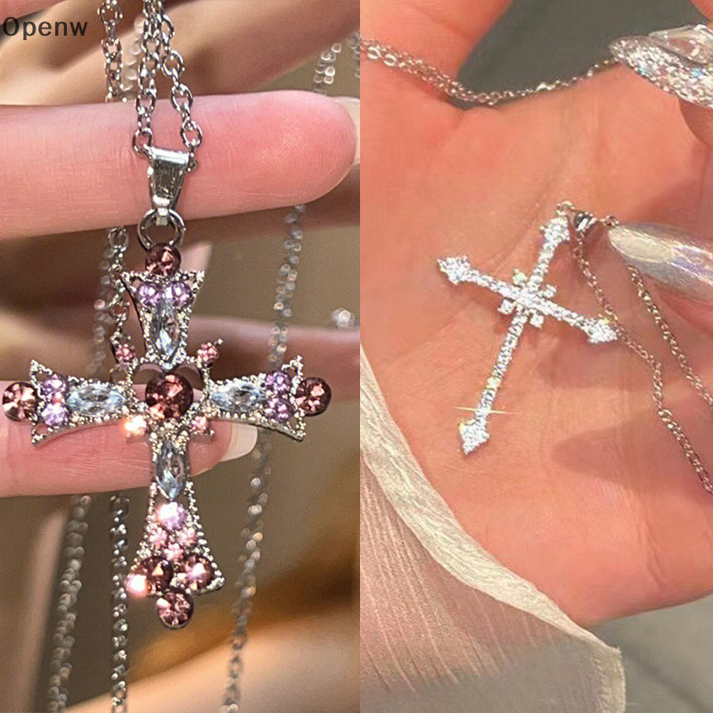 OpenwSweet Cool Cross Necklace สําหรับผู้หญิงพร้อมเครื่องประดับแฟชั่นเพชรของขวัญยอดนิยม