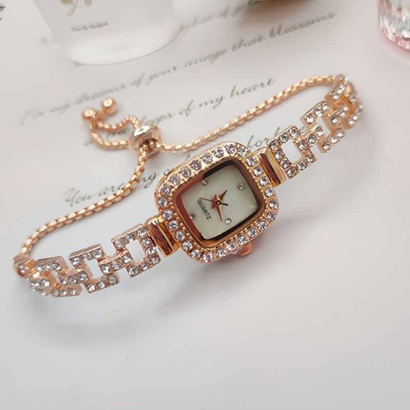 แฟชั่นฝังสร้อยข้อมือนาฬิกาผู้หญิงหรูหราสแควร์ Dial นาฬิกาควอตซ์สําหรับสาว Gold Silver Rose Gold สี - รูปที่ 6