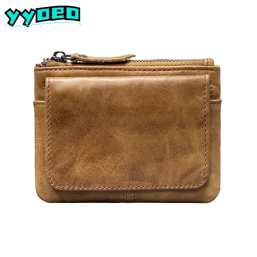Yyoeo กระเป๋าใส่เหรียญ, Mini Multi Card Seat RFID Wallet, Retro Real Leather Slim Storage Bag Men