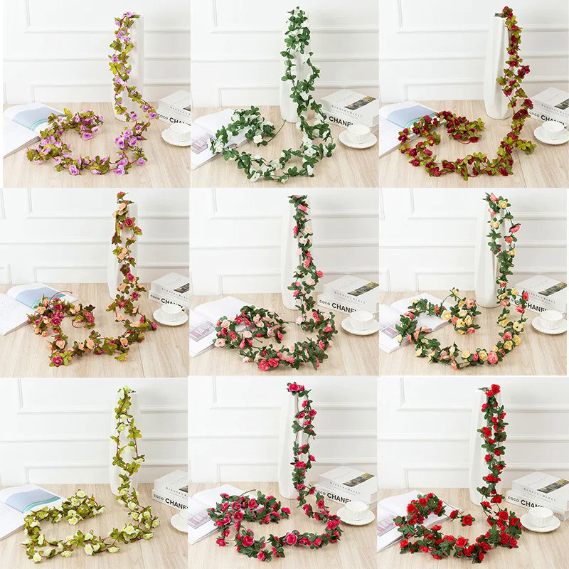 5Pcs 2.5m Artificial Flower Garland Fake Rose Hanging Flower Vines for Home Hotel Office Wedding Par