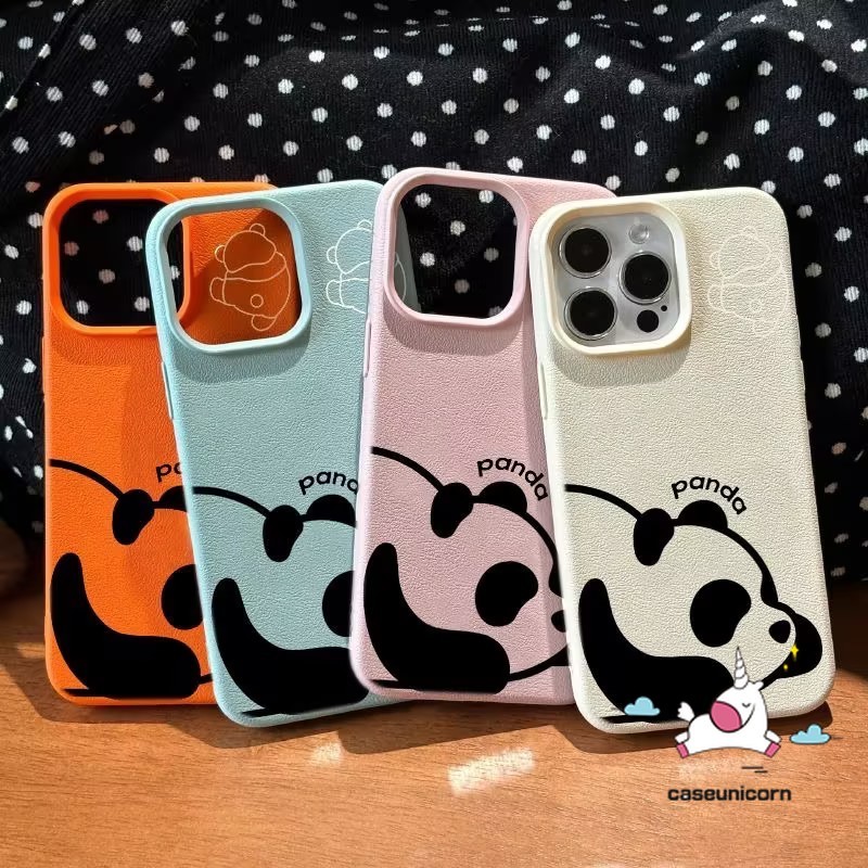 การ์ตูน Doodle คู่น่ารักขี้เกียจ Panda Candy สีสําหรับ IPhone 12 14 11 16 15 13 Pro Max XR 16 14 15 Plus X XS Max หนังหรูหราผิวรู้สึกนุ่ม