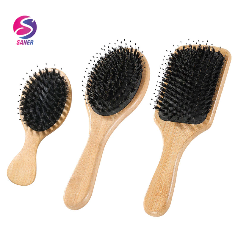 SANER Hairbrush หวีขนหมูป่า หวีลดผมร่วง ช่วยให้ผมเงางาม แก้ผมพันกัน นวดหนังศีรษะ หวีผม หวีไม้ หวีนวดผม ไม่ติดผม