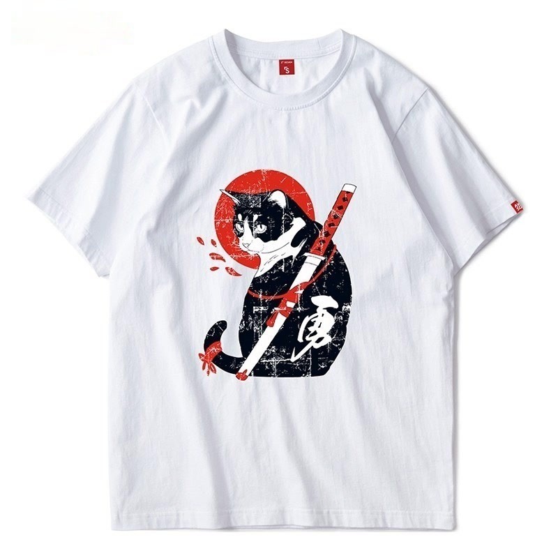 [พร้อมส่ง] good Caspa เสื้อยืดสกรีน ลายสกรีน แมว ( ซามูไร ) เสื้อคอกลมแขนสั้นผ้าฝ้าย