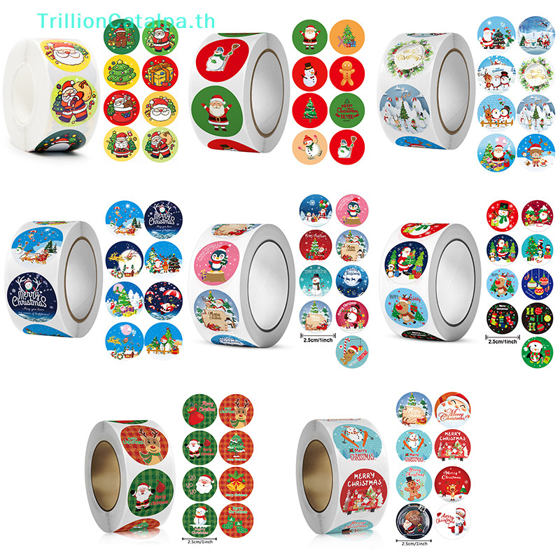 Trillioncatalpa 500pcs Merry Christmas สติกเกอร์ธีมคริสต์มาสป้ายซีลสติกเกอร์สําหรับ DIY ของขวัญเบเกอรี่แพคเกจซองจดหมายเครื่องเขียนตกแต่ง TH