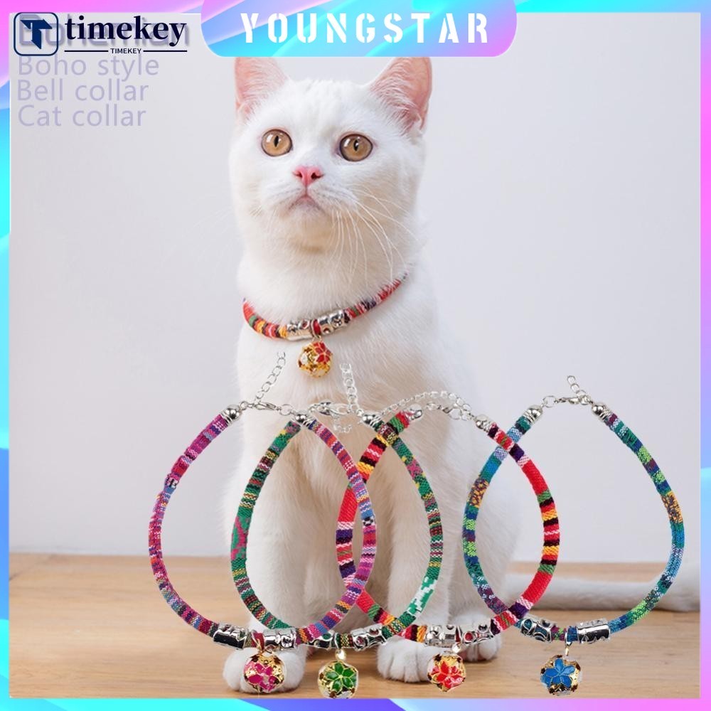 Fyg ปรับ Bohemian ปลอกคอสัตว์เลี้ยงสไตล์ชาติพันธุ์แมวคอแหวนสัตว์เลี้ยงแมวอุปกรณ์เสริม Bell E5T7