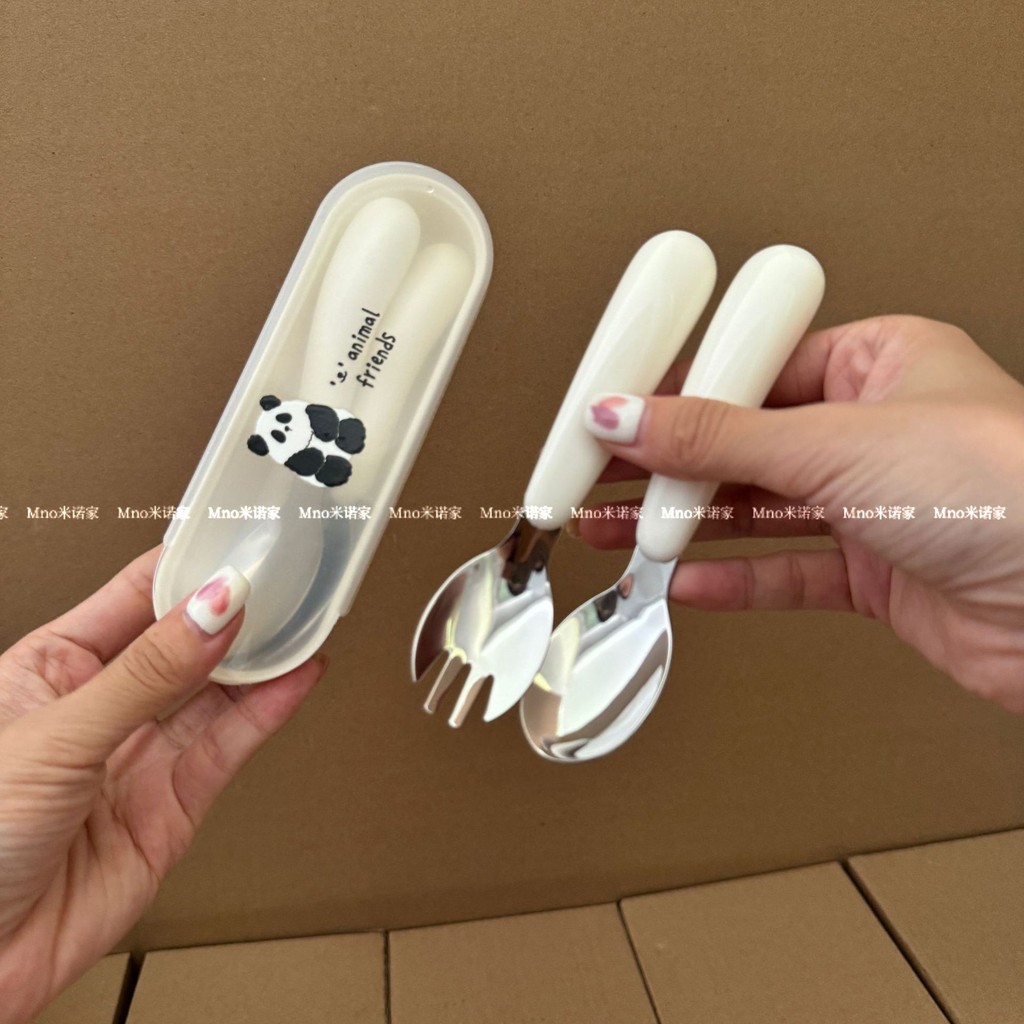 304 สแตนเลสเด็กกินช้อนส้อมบนโต๊ะอาหารชุดโรงอาหารชามข้าวการ์ตูนน่ารักสนุก ต่อต้าน-น้ําร้อนลวก ช้อนส้อม