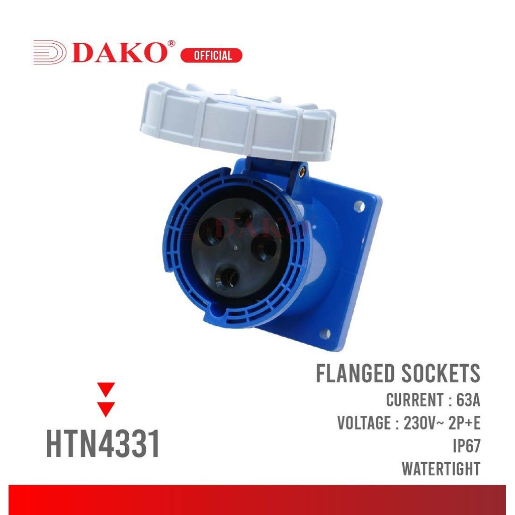เต้ารับพาวเวอร์ปลั๊กฝังฝนังแบบตรง 400V 2P+E IP67 63A และ 125A  DAKO HTN-4331