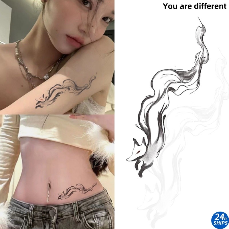 รอยสักลายหมึกสุนัขจิ้งจอกเซ็กซี่สาวแขนสักสติกเกอร์รอยสักกันน้ําติดทนนาน 7 วันสติกเกอร์ผิวรอยสักปลอมชั่วคราว
