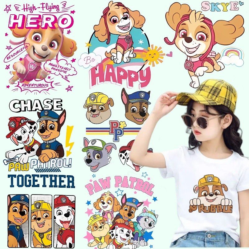 สติ๊กเกอร์พิมพ์ลาย PAW Patrol สติ๊กเกอร์กันความร้อน Skye Chase สติ๊กเกอร์ซักได้ สติ๊กเกอร์ผ้าตกแต่งแฟชั่น