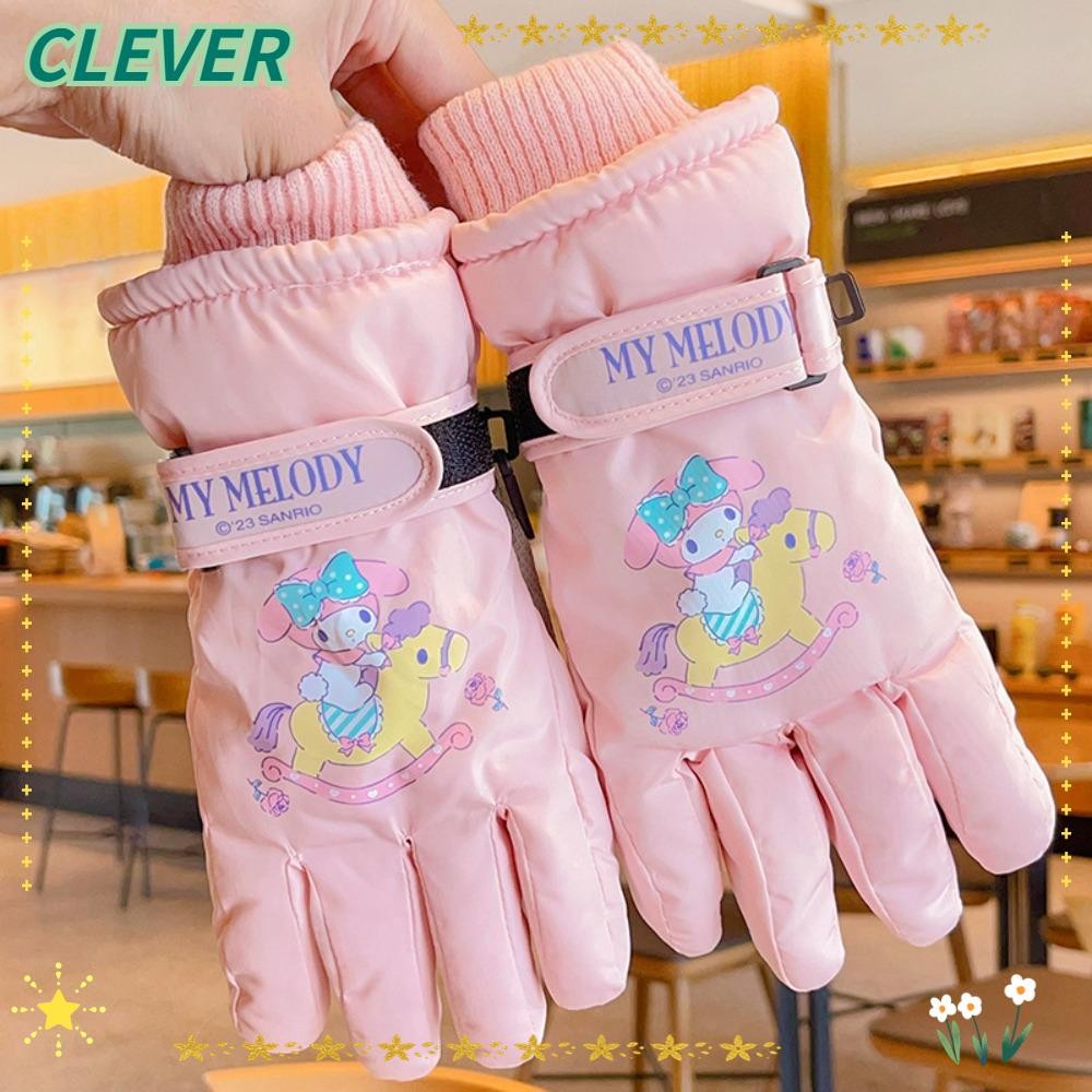 Clever ถุงมืออุ่น, Plus ถุงมือสกีเด็กหนาทนความเย็น, Kuromi My Melody Pochacco Kitty กันลมอะนิเมะ Sanrio ถุงมือห้านิ้ว