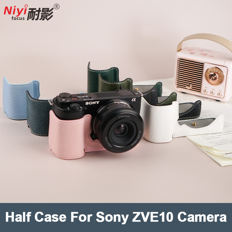 Sony ZVE10 หนัง PU กล้องครึ่งกระเป๋าสําหรับ Sony ZVE10 MARK II ZVE10M2 ป้องกันฐานฝาครอบปลอกอุปกรณ์เสริม