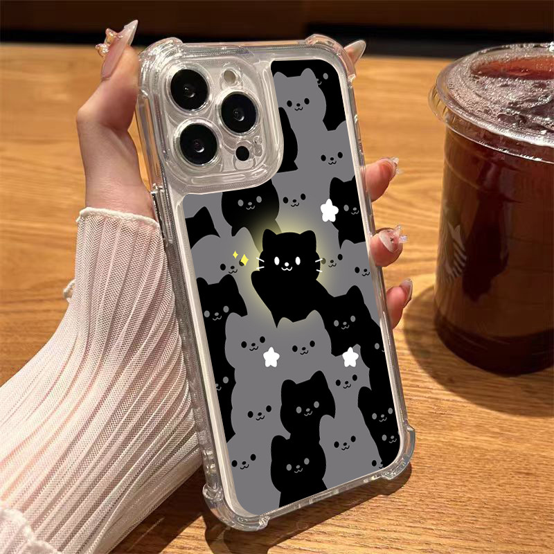 นิ่มกันกระแทกเคสโทรศัพท์ เคสสำหรับ ใช้กับ IPhone เคสไอโฟน11 13 14 12 XR 7 8 6 Plus X XS 15promax แมวดำน่ารัก