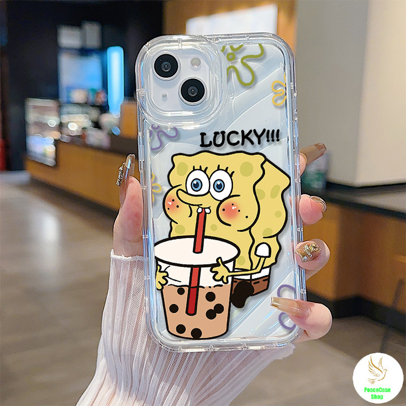 COD-ในไทย เคสแฟชั่น SpongeBob น่ารัก ดื่มชานม สําหรับ iPhone 7 8 X 11 12 13 14 15 TPU เคสโทรศัพท์ลายเปลือกหอย Unisex