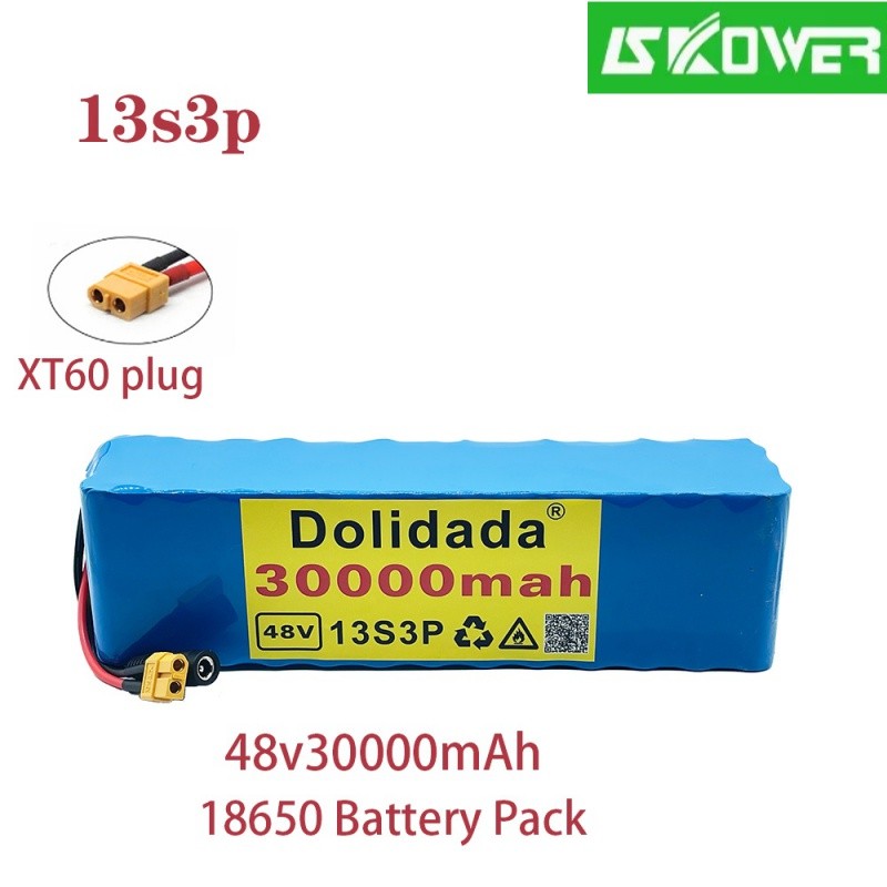 ✿48V 30Ah 1000w 13S3P XT60 48V Lithium Ion Battery Pack 30000mah for 54.6v E-bike Electric Bicycle S