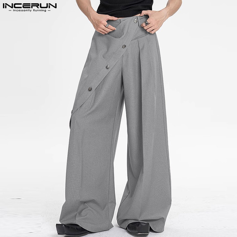 Incerun ผู้ชายเกาหลีทุกวันสบายๆสีทึบ Deconstructed Design กางเกง