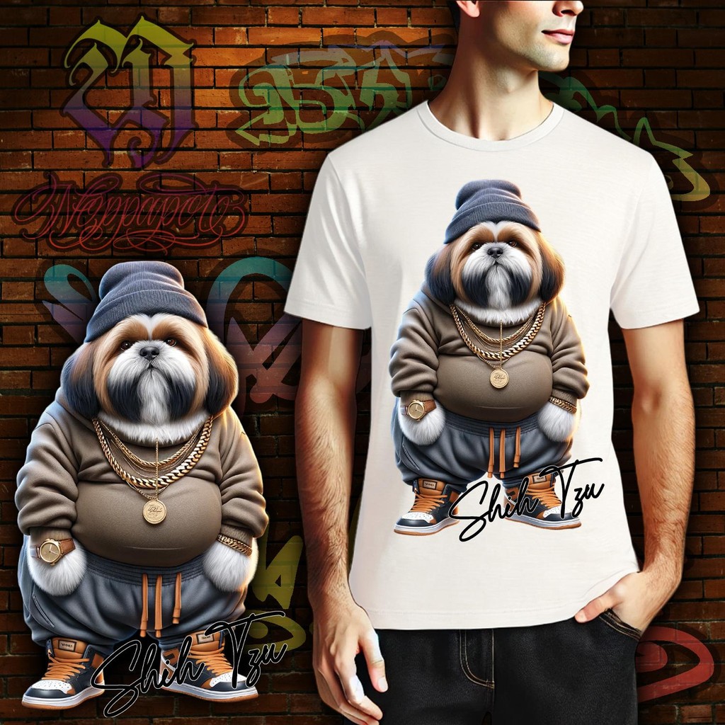 เสื้อยืดลายสกรีนHIPHOPDOG ลายชิสุ เนื้อผ้าCotton100% ใส่สบาย HD03