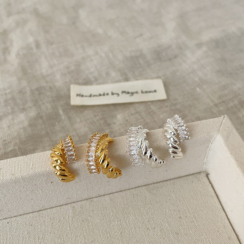 เกาหลีเกาหลี Twisted Twisted Zircon Double Layer S925 เข็มเงินต่างหูแฟชั่นหญิง