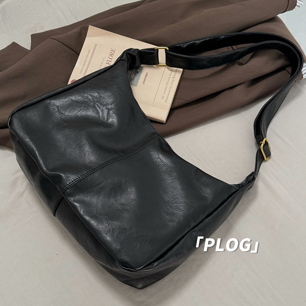 IELGY Retro Tote Bag Preppy Style All-Match ขนาดใหญ่-ความจุ One-Shoulder Commuter Messenger Bag