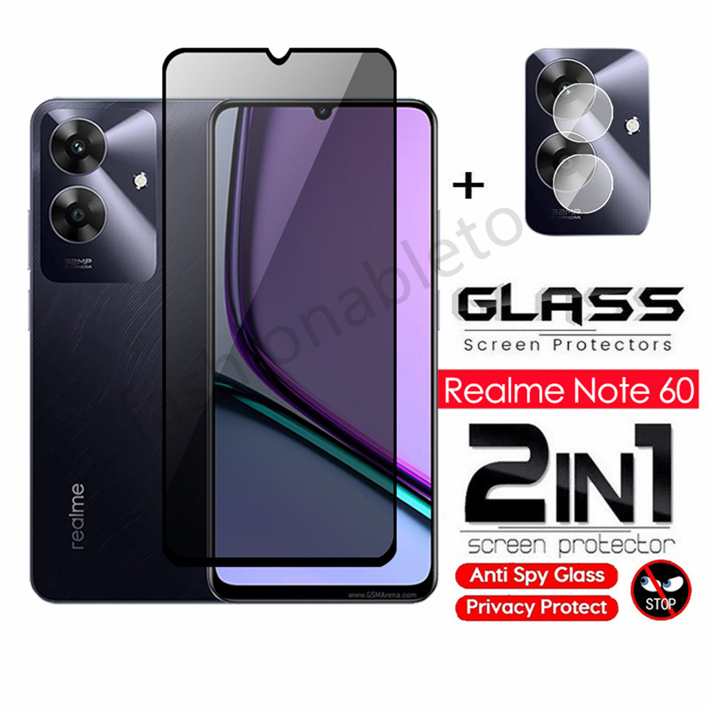 2 in 1 Anti-spy กระจกนิรภัยป้องกันฟิล์มสําหรับ Realme หมายเหตุ 60X 50 Note60X Note50 RealmeNote60X คลุมทั้งหมดหน้าจอความเป็นส่วนตัวฟิล์มด้านหน้าป้องกันหน้าจอกระจกกลับกล้องเลนส์ฟิล์ม