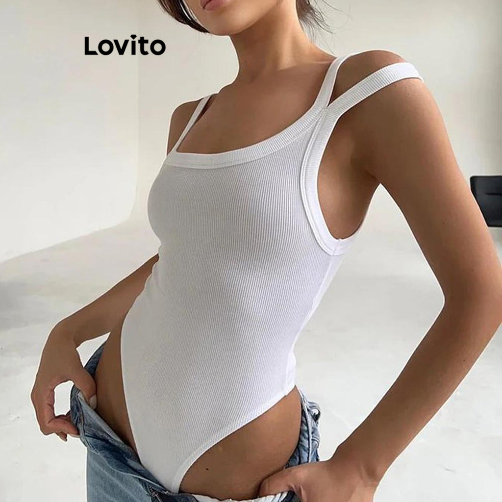 Lovito บอดี้สูทสีทึบไม่สมมาตรสำหรับผู้หญิง LNL71121