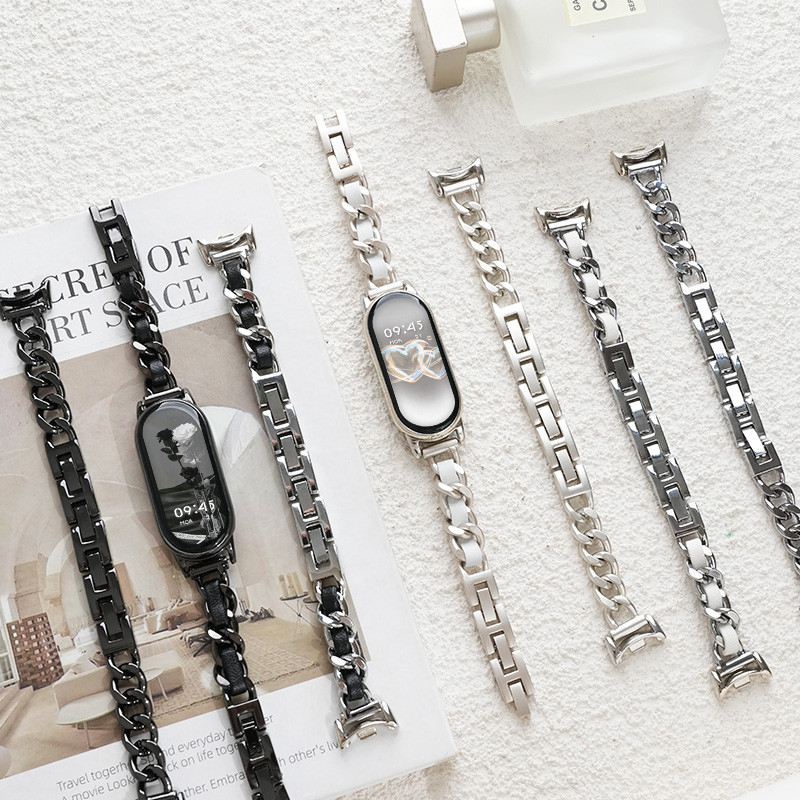 สายโลหะสแตนเลสสําหรับ เสี่ยวหมี่ สามวง Xiaomi Smart Band 9 8 กีฬานาฬิกาสร้อยข้อมือสายรัดข้อมือ ไมล์ Mi band 8 Miband 9 ปล่อยอุปกรณ์เสริมทดแทน