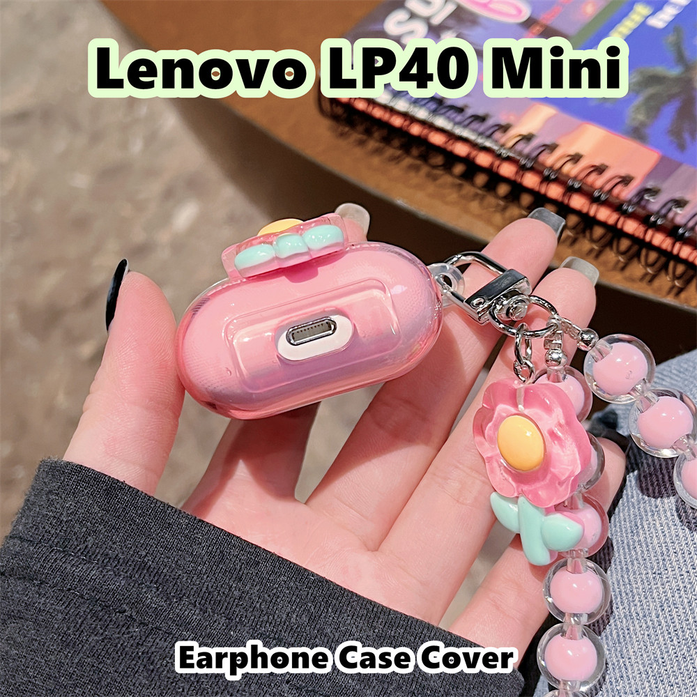In Stock สําหรับ Lenovo LP40 Mini Case DIY ดอกไม้สีชมพูซิลิโคนอ่อนนุ่มหูฟังกรณีปลอกฝาครอบ