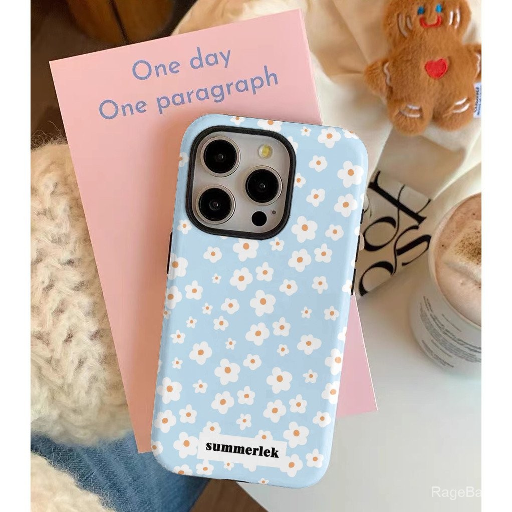 เคสโทรศัพท์ไอโฟนลายดอกไม้สีขาวแบบเต็มหน้าจอสำหรับ iPhone 11 13 14 15 PRO MAX 8PLUS XR xsmax 14PROMAX 13pro 11PROMAX 2-in-1เคสโทรศัพท์แบบแข็ง2ชั้นเคสโทรศัพท์เคส enuc