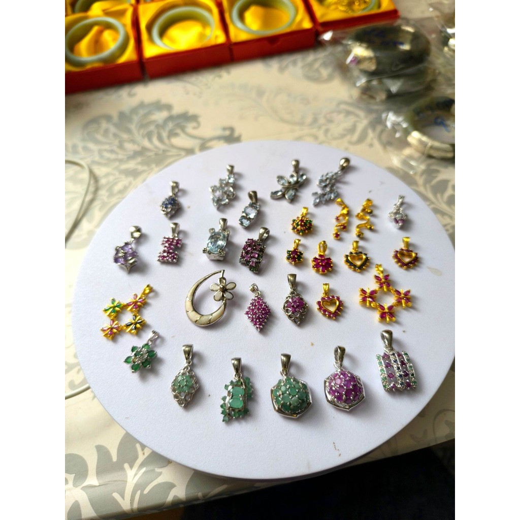 จี้พลอยแท้ เงินแท้ เงินชุบทองแท้ พลอยทับทิม นิหน่า โมรา ไพลิน อความารีน Aquamarine เปลือกหอย งานสวย