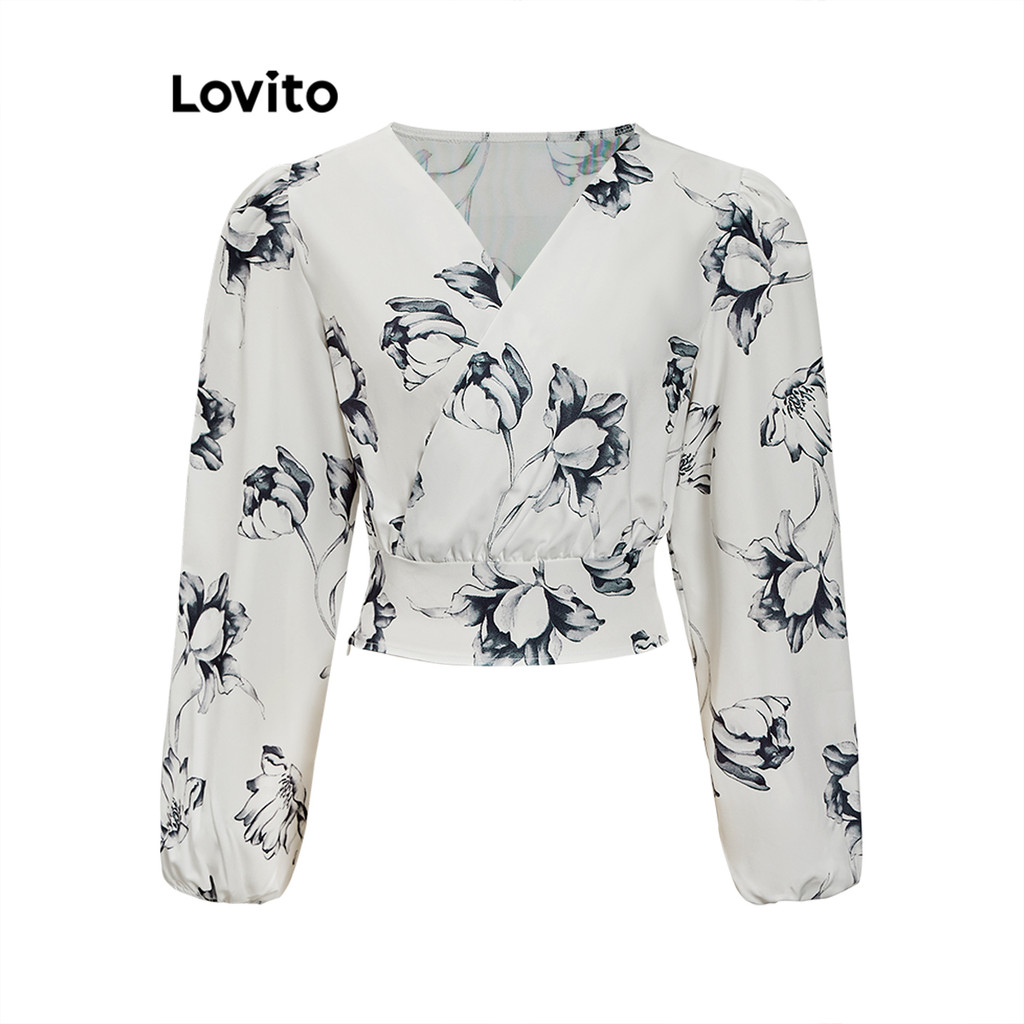 Lovito เสื้อเบลาส์ผู้หญิง พิมพ์ลายดอกไม้ สไตล์หรูหรา L96MD050