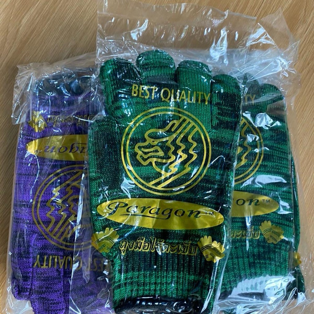 ถุงมือผ้าทอคละลายคละสีขายยกโหล90บาทมี12คู