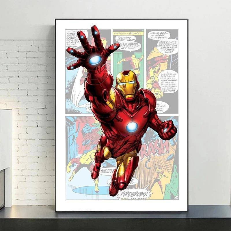 Avengers การ์ตูนผ้าใบโปสเตอร์ Spider Man กัปตันอเมริกาผ้าใบภาพวาดพิมพ์ Wall Art ห้องนั่งเล่นตกแต่งห้องนอนภาพวาด Superheroes ราคา ถูกที่สุด ดีลบีเคเค แกลเลอรีภาพที่ 3