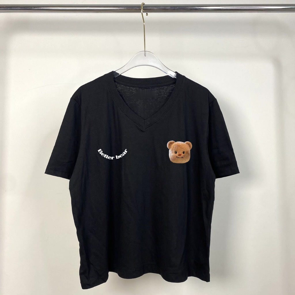 COD (จัดส่งในกรุงเทพฯ) MAO Shop เสื้อครอป คอวี สกรีนลาย น้องหมีเนย(ตัวเล็ก) OVERSIZE #53105