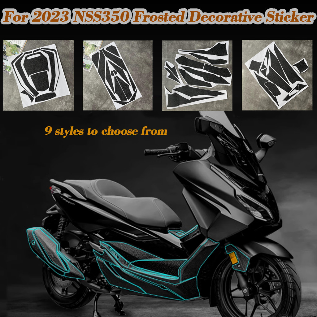 2023 NSS350 รถจักรยานยนต์ Frosted สติกเกอร์ถังหมวกเครื่องยนต์ท่อไอเสียทนความร้อนกันน้ํา Decals อุปกรณ์ตกแต่งเหมาะสําหรับ Honda Forza 350 NS 350 Forza 350