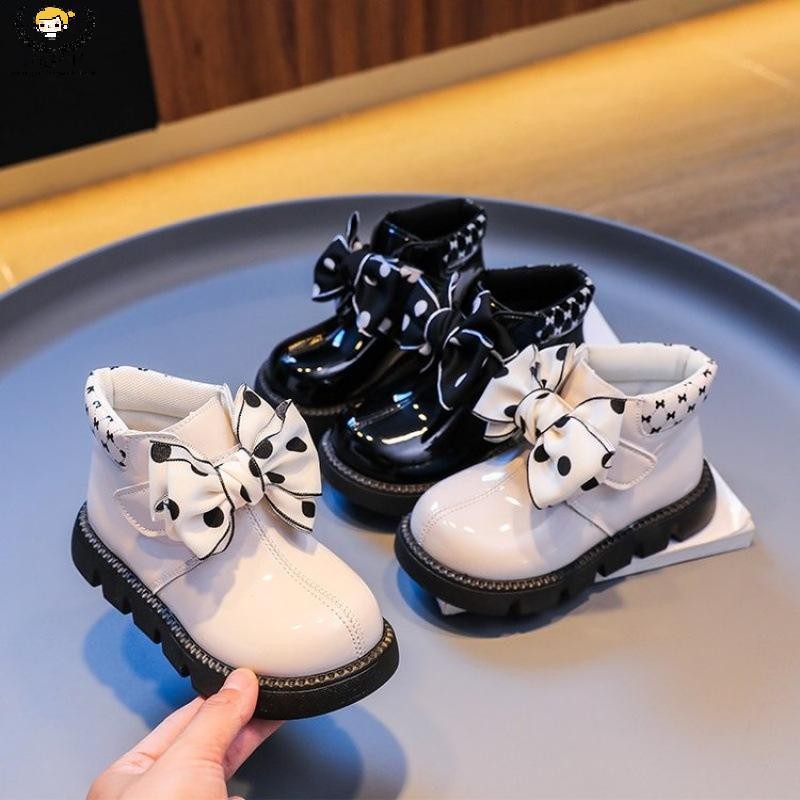 หญิงรองเท้าสาว Soft-Soled Anti-Slip Bow รองเท้าสั้นนักเรียนหญิงขนแกะ Warm Breathable รองเท้าหนังรองเท้าเด็ก