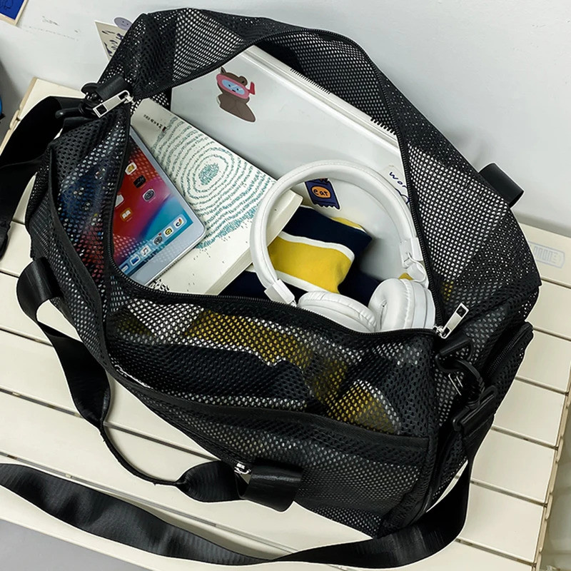 Cczedo ตาข่าย Duffle กระเป๋าแห้งเปียกแยกขนาดใหญ่ความจุรองเท้ากระเป๋าเดินทางสําหรับว่ายน้ําชายหาดกระเป๋าเดินทางกีฬา