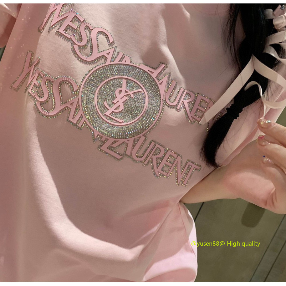 *** Hot ** ฤดูร้อนสไตล์ใหม่ YS Heavy Industry hot Diamond รุ่นหลวมเสื้อยืดยาวปานกลางคอกลมแขนสั้น