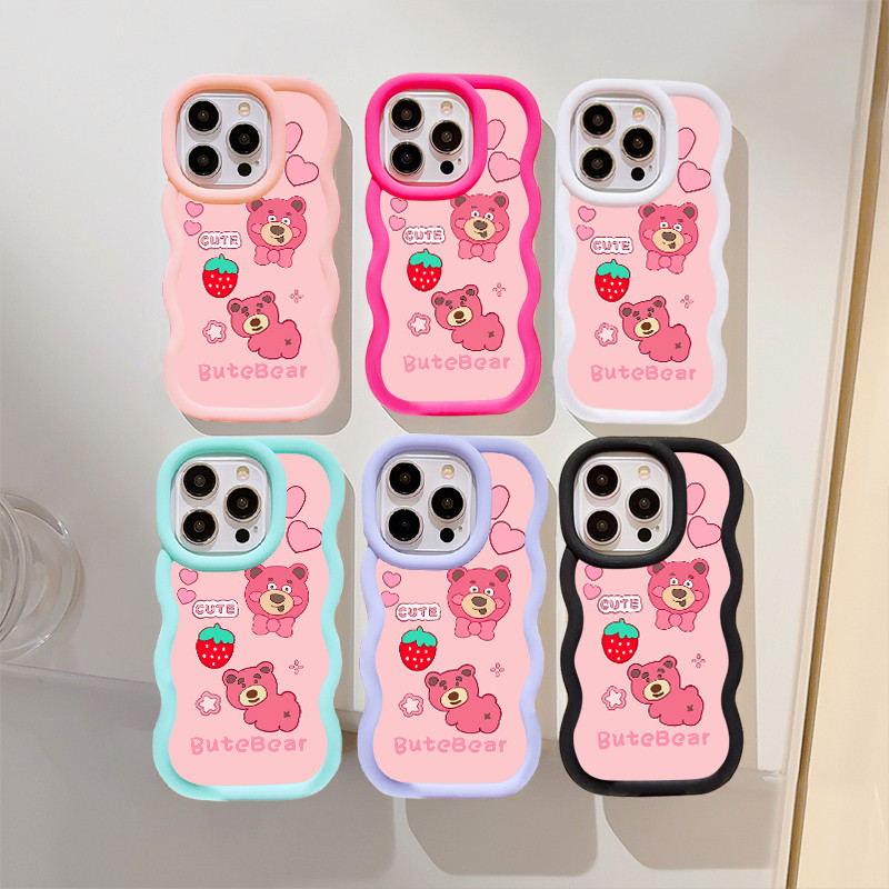 หมีน่ารักรักสตรอเบอร์รี่สําหรับredmi A1 A2 Plus A2 A3 9T 9A 9C 10A 10X 11A 12C 12 13C/Xiaomi Poco M3 X6 C50 C65 M6 ProหยักMacaronเคสโทรศัพท์นุ่มกันกระแทก