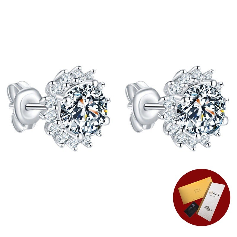 (พร้อมใบรับรอง Gra) ยอดนิยม 1 กะรัต Sun Flower Ear Studs แฟชั่นผู้หญิง Diamond Moissanite ต่างหู