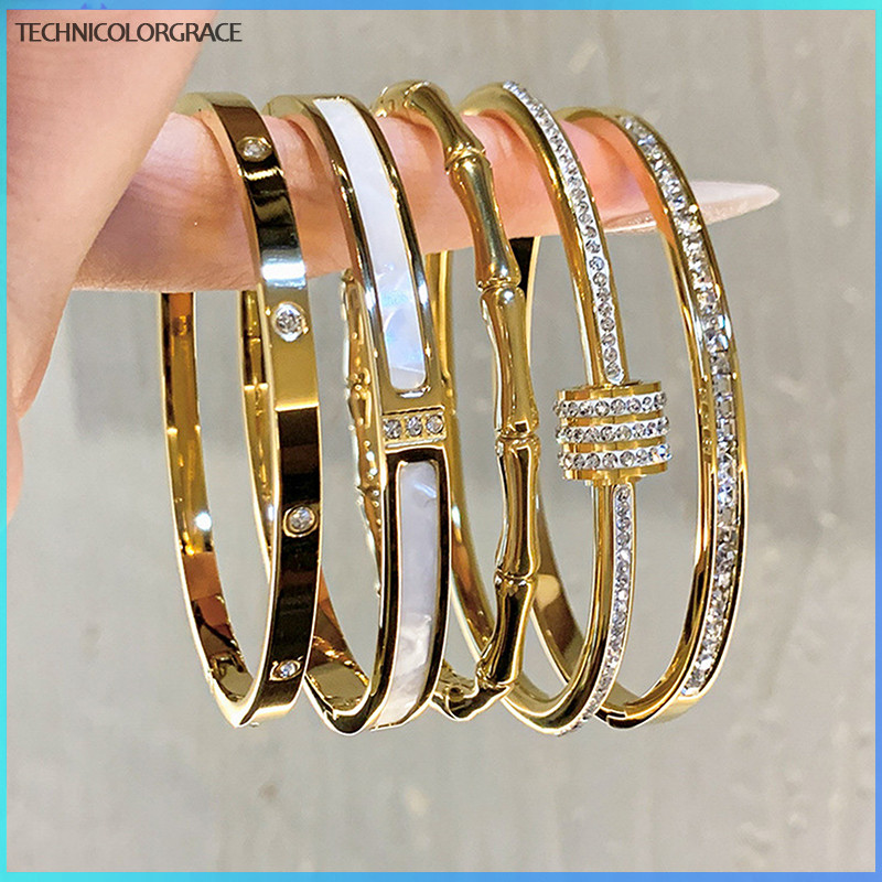 Technicolorgrace High-end 18K Golden Titanium Steel Non-Fadeสร้อยข้อมือหญิงธรรมดาแหวนZirconสร้อยข้อมือLight Nicheสร้อยข้อมือTCE