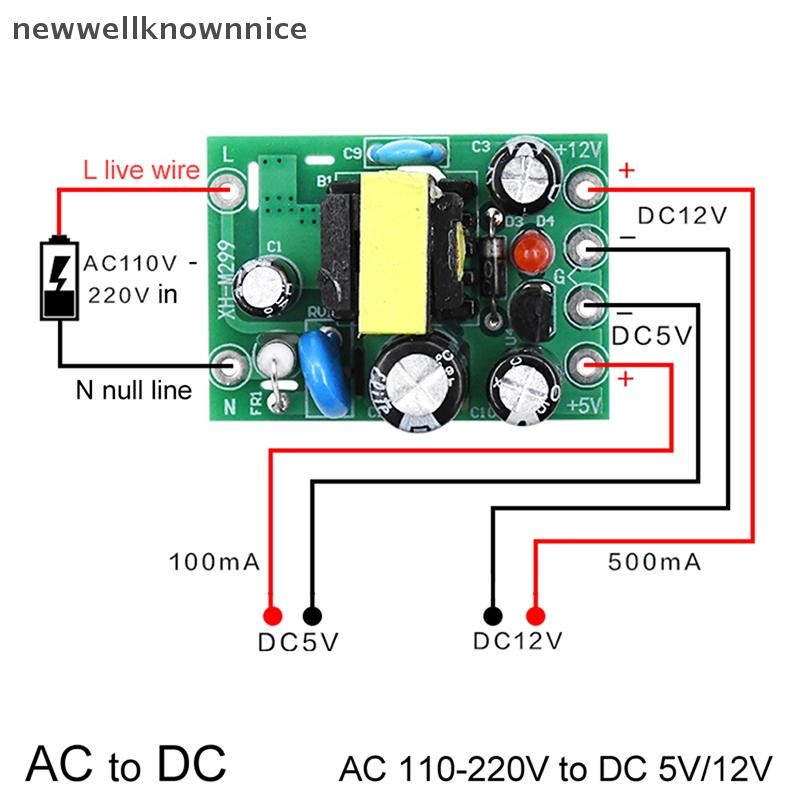 Newwellknownnice Mini AC-DC Converter AC110V 220V to DC 12V 0.2A + 5V โมดูลบอร์ด TH