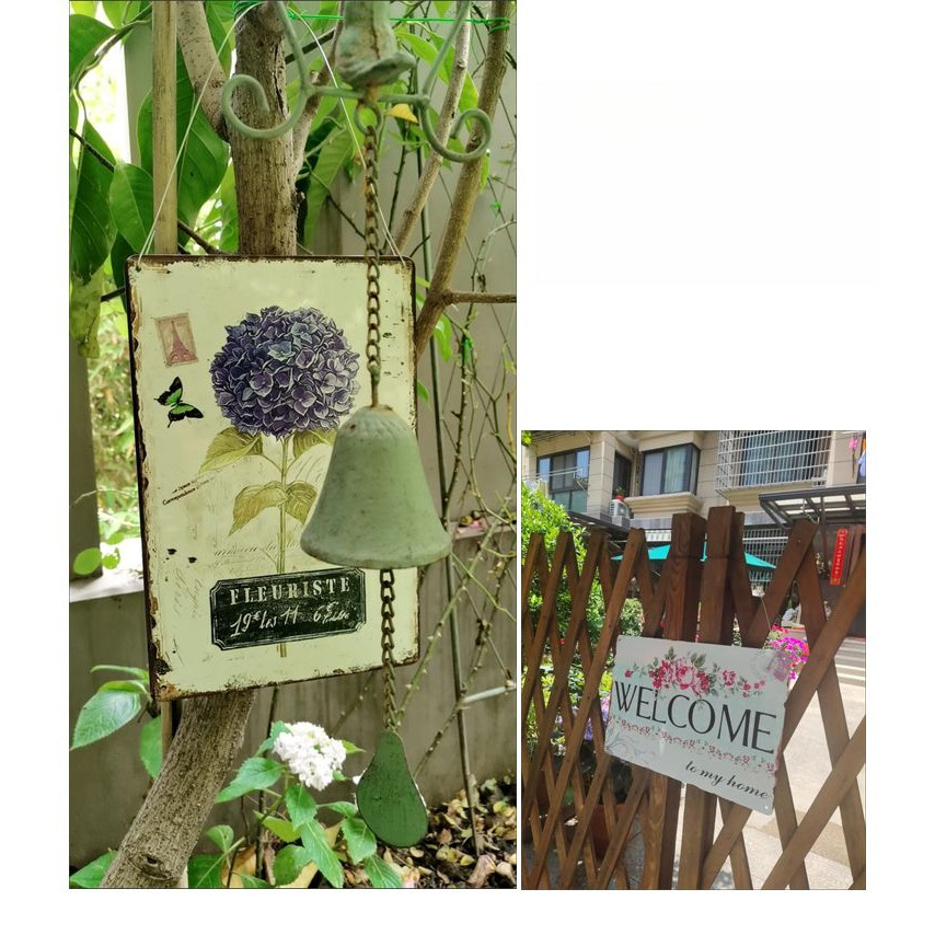 ภาพวาดดีบุกรูปดอกไม้ย้อนยุคสวนระเบียงชนบทผนังกลางแจ้งตกแต่งเก่า - รูปที่ 7